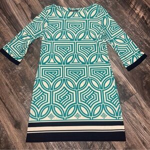 Jessica Howard Shift Geometric Patterned Dress Teal And Navy Women’s Large